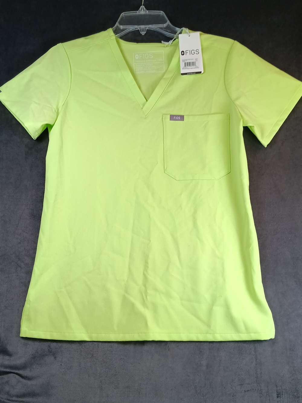 FIGS Neon Lime V-Neck Scrub Top with Chest Pocket